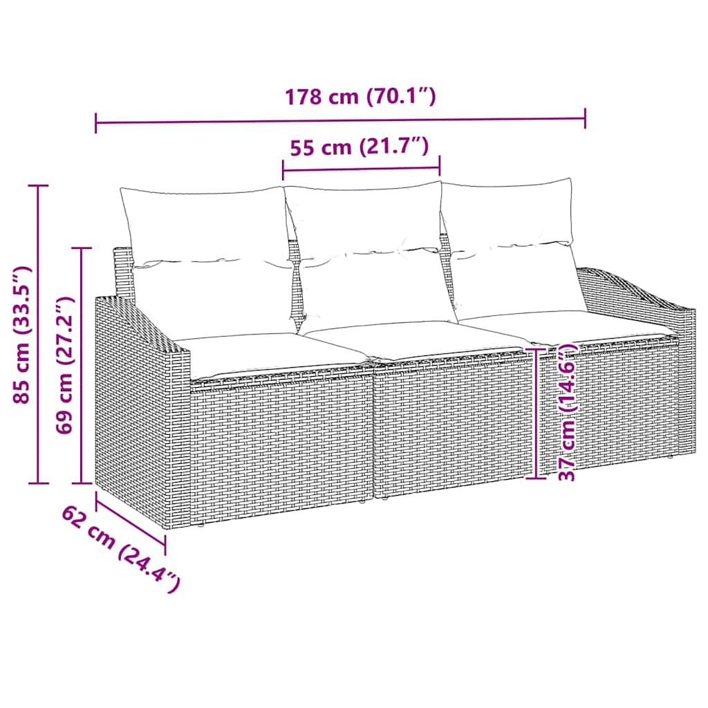 Garten-Sofa-Set mit Kissen 3 pcs Beige und Hellgrau